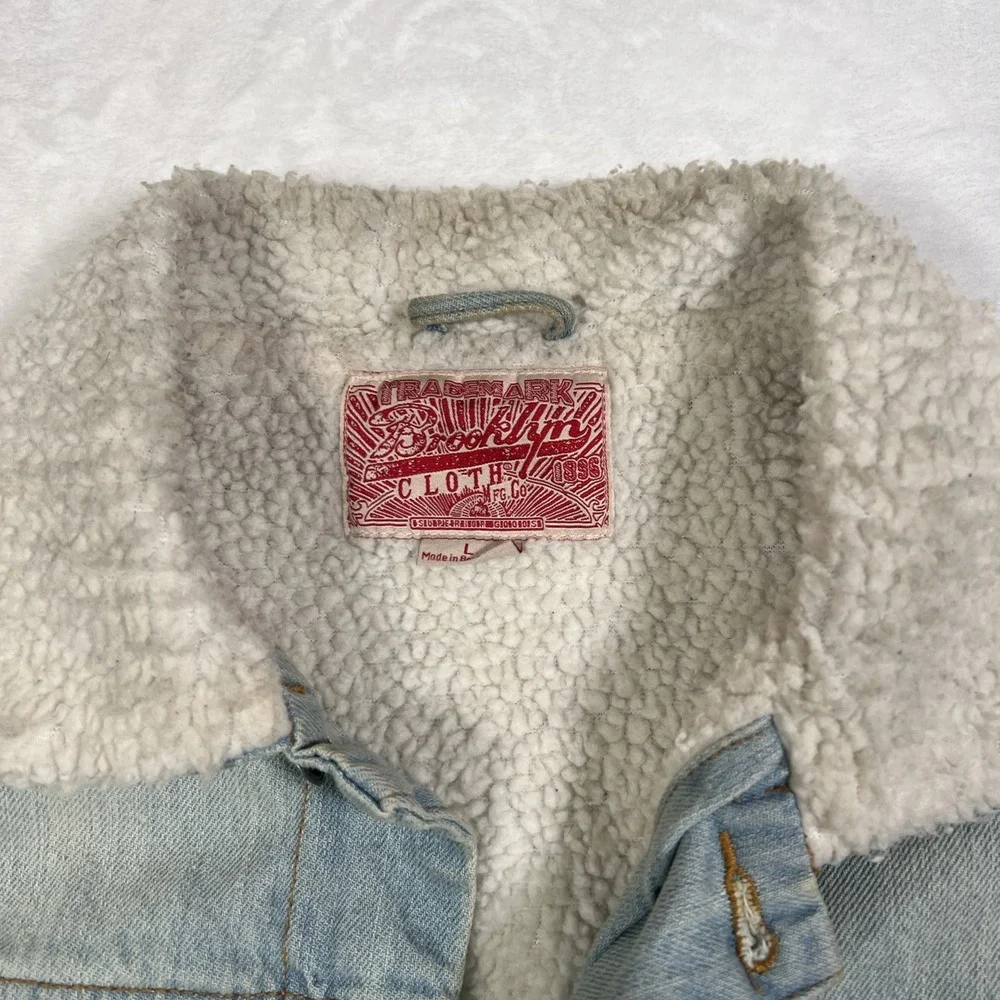 Brooklyn Cloth Light Blue Sherpa Lined Denim Button Up Jean Jacket Men's‎ Size L